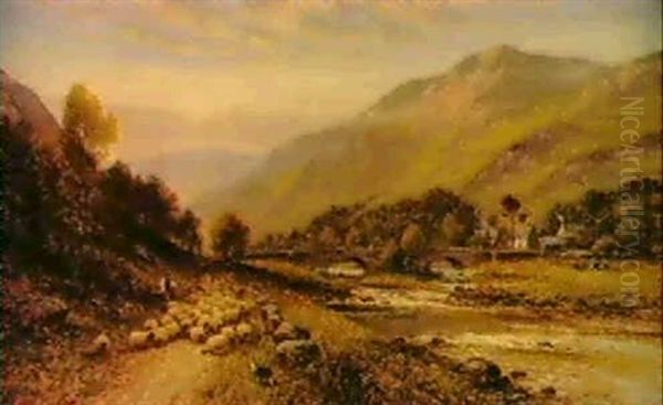 Driving Sheep Oil Painting by Alfred Augustus Glendening Sr.