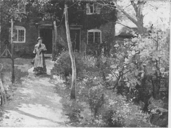 A Cottage Path Oil Painting by Alfred Augustus Glendening Sr.