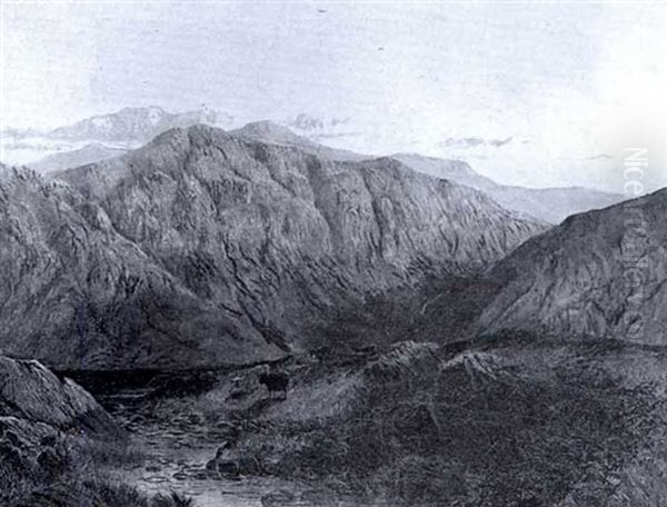 A View Near Glencoe, Scotland Oil Painting by Alfred Augustus Glendening Sr.