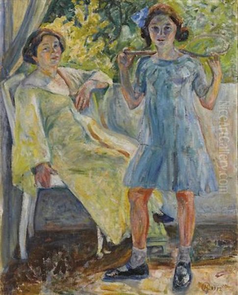 Mother And Daughter Oil Painting by Enoch Henryck (Enrico) Glicenstein