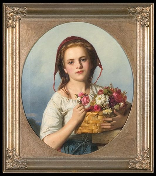 Girl Selling Flowers Oil Painting by Albert Philipp Gliemann