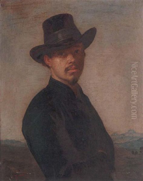 Portrait Of A Young Man, Standing In A Landscape Oil Painting by Albert Philipp Gliemann