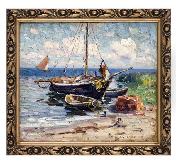 Boote Am Strand Oil Painting by Ferdinand A. Glienke