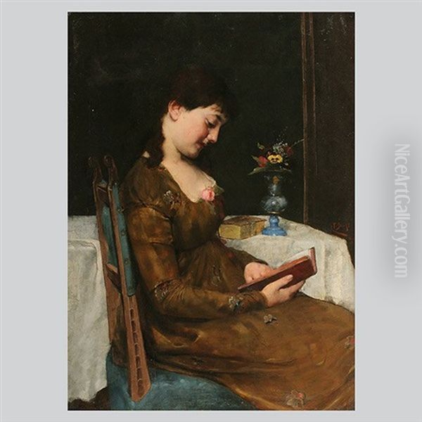 Woman Reading Oil Painting by Ferdinand A. Glienke