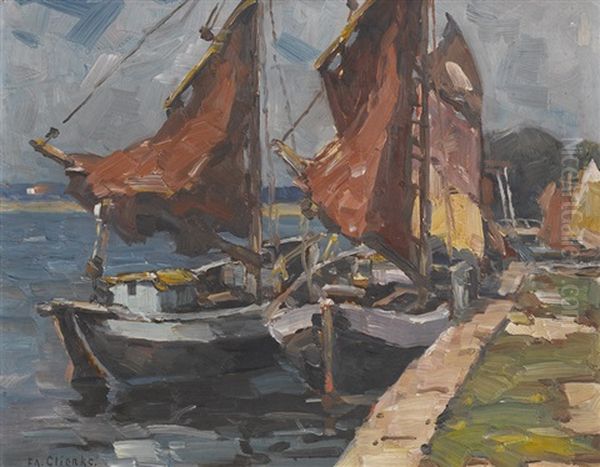 Segelboote Im Hafen Oil Painting by Ferdinand A. Glienke