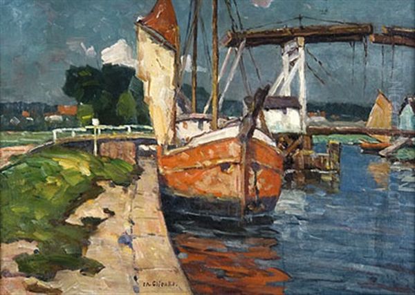 Zugbrucke Wieck/greifswald Oil Painting by Ferdinand A. Glienke