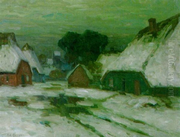 Winterabend In Einem Markischen Dorf Oil Painting by Ferdinand A. Glienke