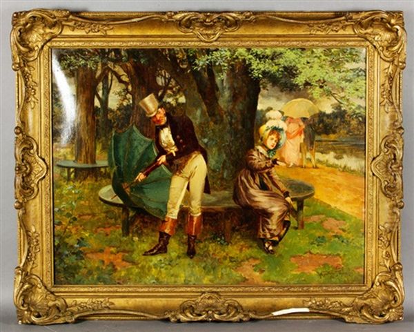 Lady And Man In Park Oil Painting by Henry Gillard Glindoni