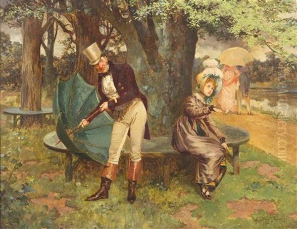 Sheltering From The Rainstorm Oil Painting by Henry Gillard Glindoni