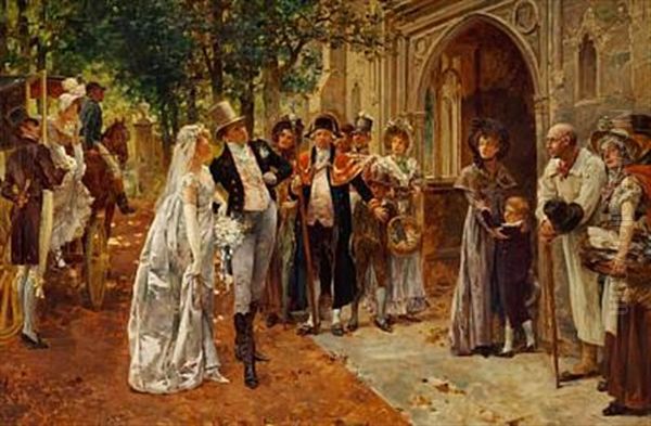 A Young Couple On The Way To Their Wedding Oil Painting by Henry Gillard Glindoni