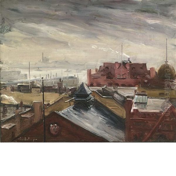 Rooftops, Hoboken, New Jersey Oil Painting by Henry J. Glintenkamp