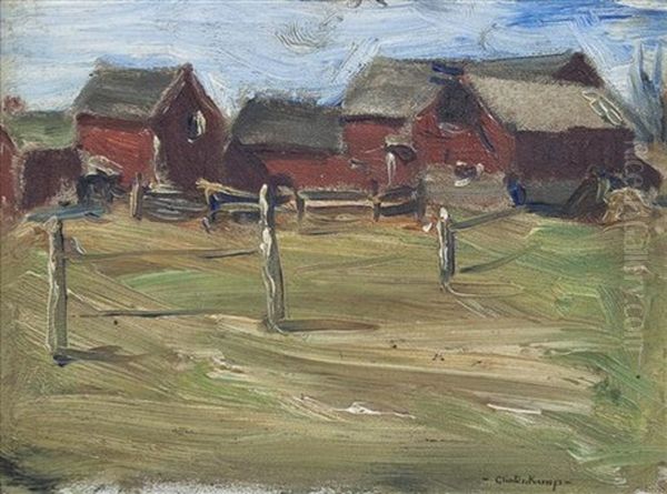 Barn Scene Oil Painting by Henry J. Glintenkamp