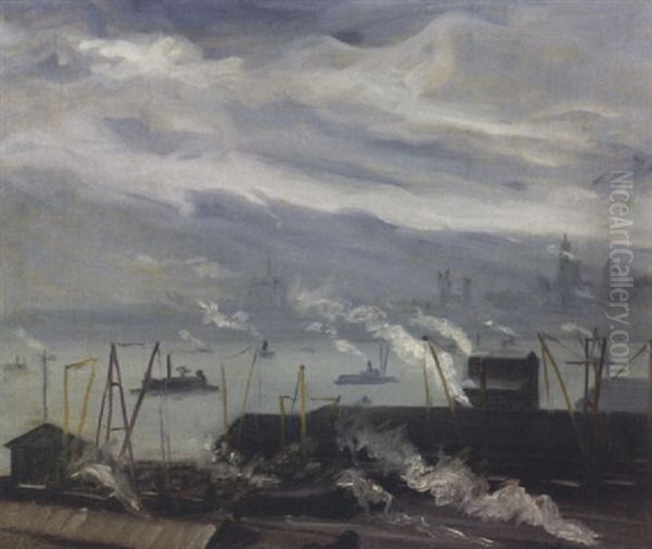 New York Harbor Oil Painting by Henry J. Glintenkamp