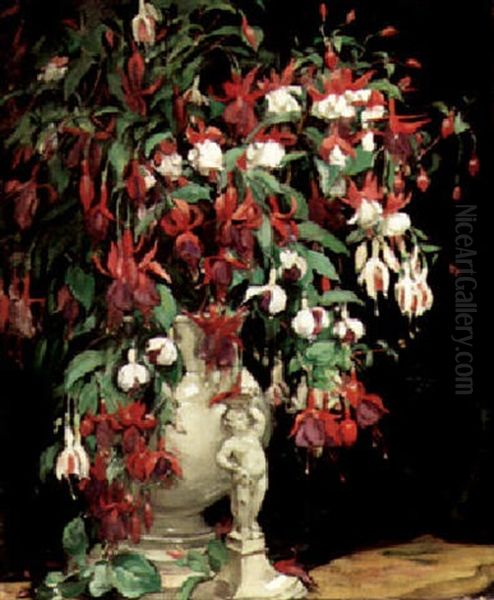 A Still Life Of Fuchsia In An Urn Oil Painting by Isabel Lilian Gloag