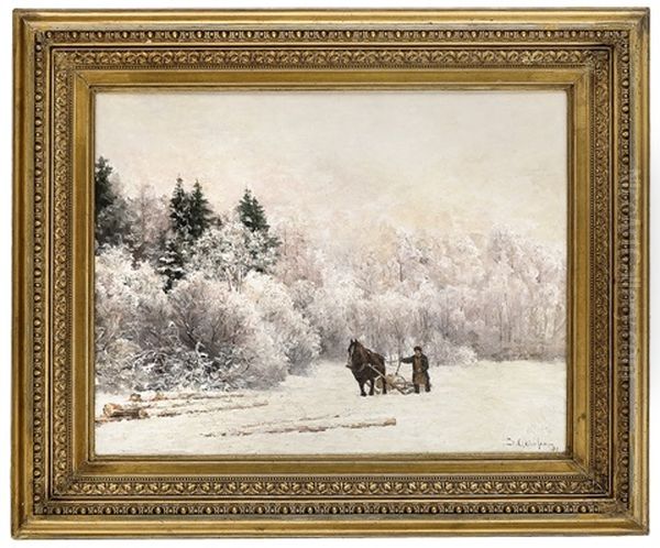 Tommerkjoring I Vinterlandskap Oil Painting by Jacob Gloersen