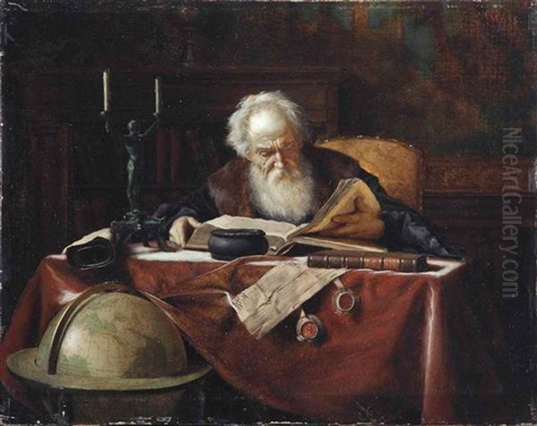 A Scholar In His Study Oil Painting by Ludwig Gloss