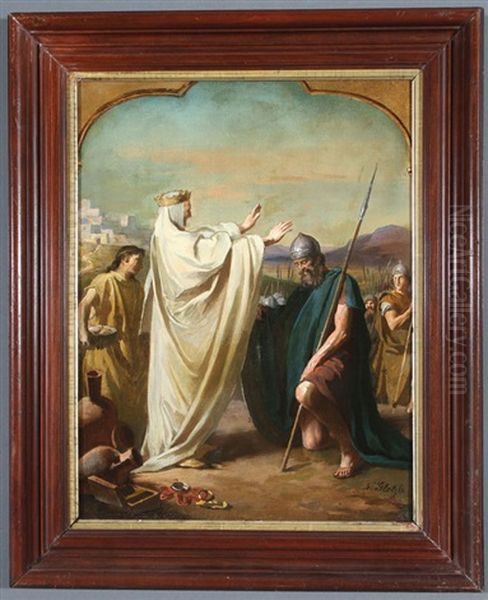 Melchizedek Blessing Abraham Oil Painting by Ludwig Glotzle