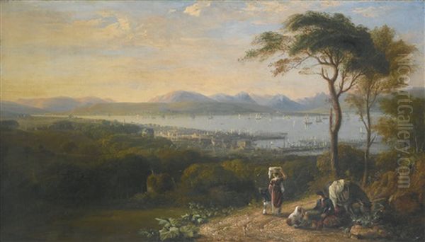 A View Of Oban With A Traveller Resting On A Path Oil Painting by John Glover