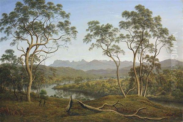 Ben Lomond From Mr Talbot's Property -- Four Men Catching Opossums Oil Painting by John Glover