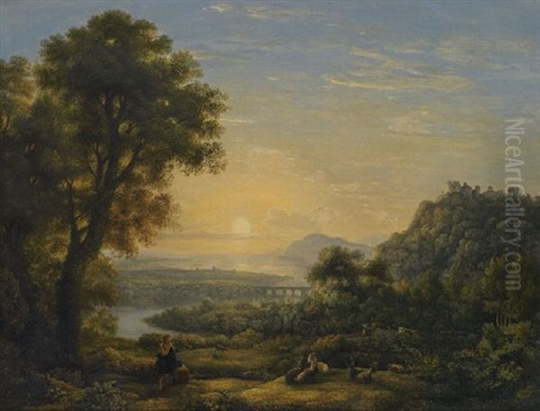 Landscape With Piping Shepherd Oil Painting by John Glover