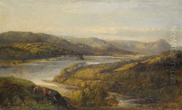 View Of Grasmere Lake (from Loughrigg Fell, Cumbria) Oil Painting by John Glover