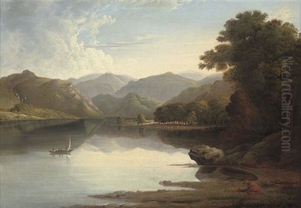 A Boat In An Extensive Landscape Oil Painting by John Glover