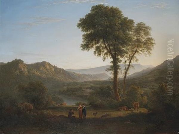 A View Of Matlock, Derbyshire With Classical Figures In The Foreground Oil Painting by John Glover