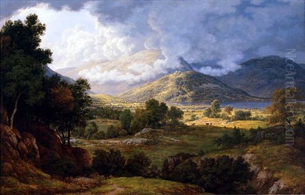 View Of Ullswater, An Extensive Lakeland Landscape With A Distant View Of Ullswater Oil Painting by John Glover