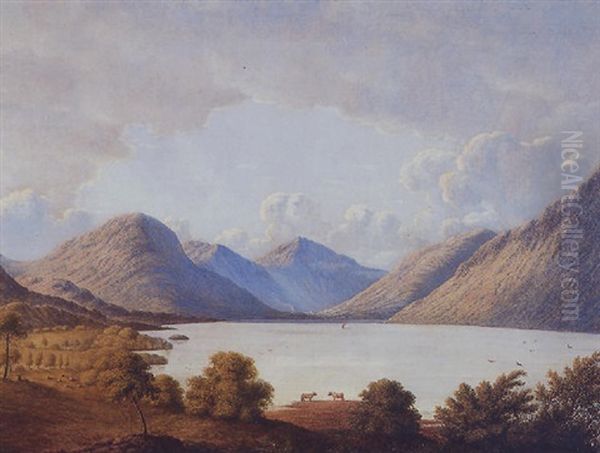 Lake Landscape With Cattle Oil Painting by John Glover