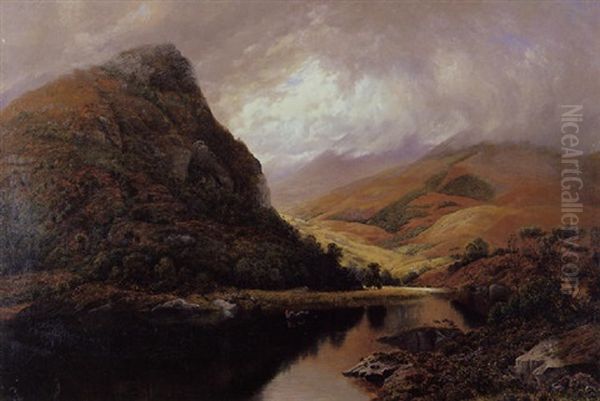 Mountainous Lake Landscape Oil Painting by John Richardson Glover