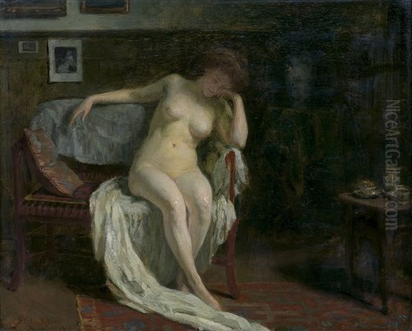 Nude In Interior Oil Painting by Simon Gluecklich