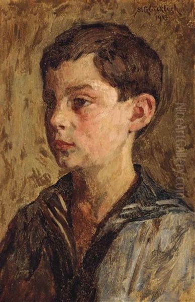 Portrait Of A Boy Looking To The Right Oil Painting by Simon Gluecklich