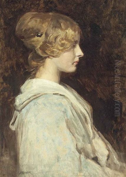 Portrait Of A Lady, Half-length, In Profile Oil Painting by Simon Gluecklich