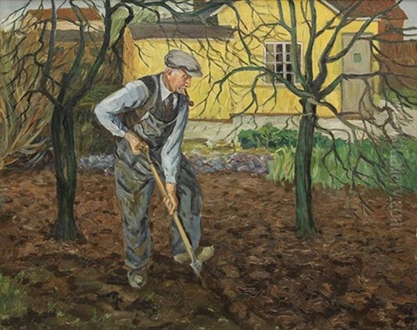 Gentleman Gardening Oil Painting by Wilfred Glud