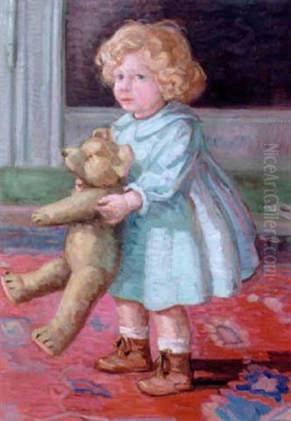 Lille Pige Med Bamse Oil Painting by Wilfred Glud