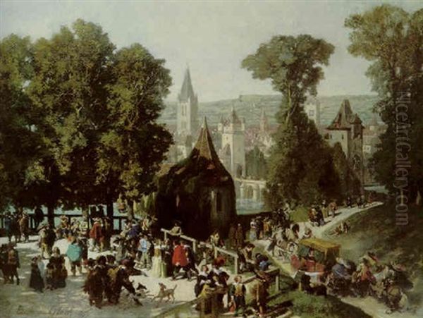 Assemblee De Gentilshommes Aux Abords D'une Ville Fortifiee Oil Painting by Eugene Louis Theodore Glueck