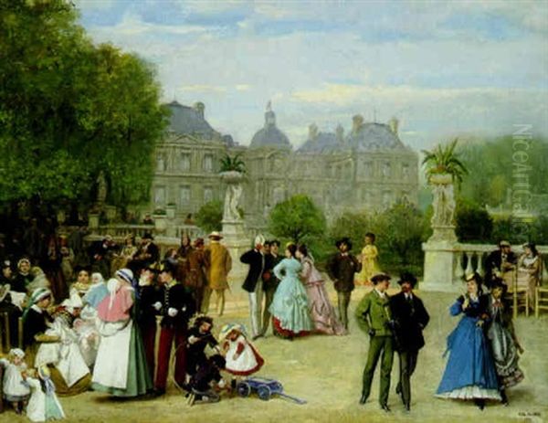 In The Luxembourg Gardens, Paris Oil Painting by Eugene Louis Theodore Glueck