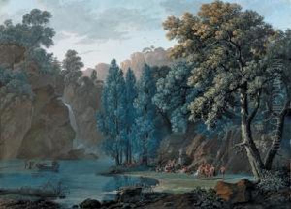 Scene De Bacchanales Au Pied D'une Cascade Oil Painting by Louis, Baron Bacler D Albe