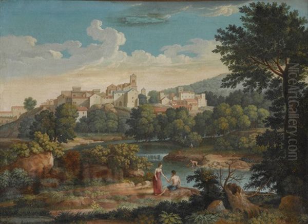 Italienische Landschaft Mit Badenden Oil Painting by Friedrich Wilhelm Gmelin