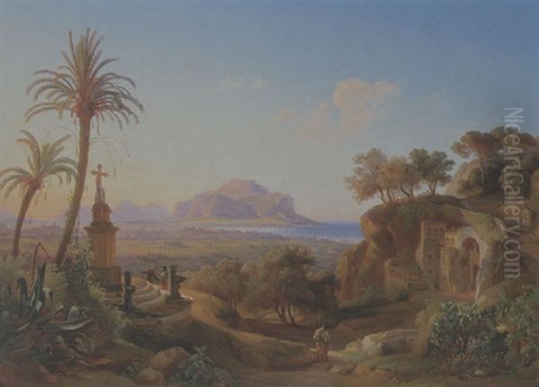 Vista Della Citta Di Palermo E Del Monte Pellegrino Oil Painting by Johann Georg Gmelin