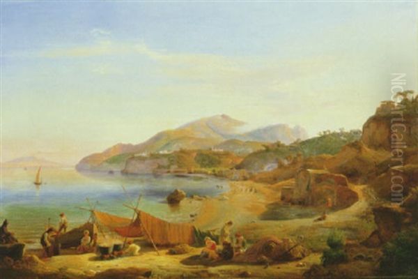 Fischerszene Im Golf Von Sorrent by Johann Georg Gmelin