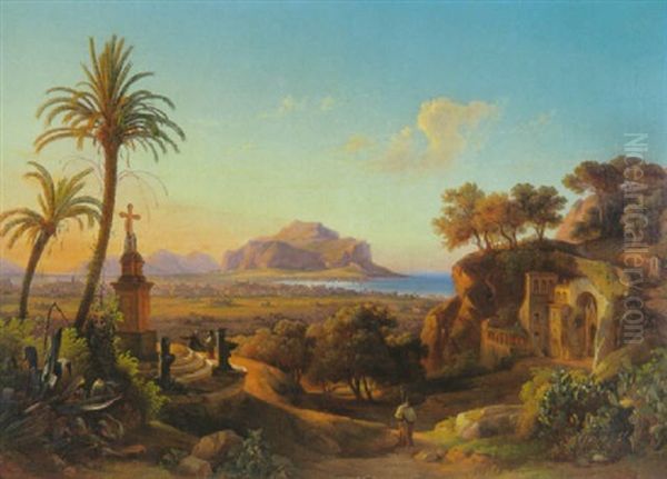 Blick Auf Den Monte Pelegrino Bei Palermo Oil Painting by Johann Georg Gmelin