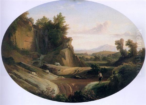 A Figure In An Italian Landscape Oil Painting by Johann Georg Gmelin