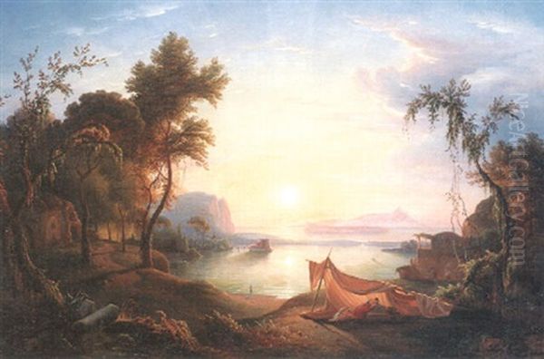 Sonnenaufgang Am Golf Von Neapel Oil Painting by Johann Georg Gmelin