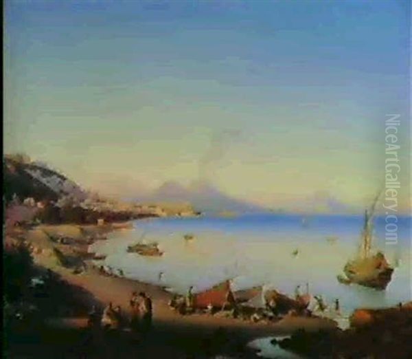 A View Of The Bay Of Naples Oil Painting by Johann Georg Gmelin