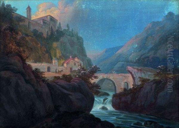 Paysage Anime Au Pont Oil Painting by Louis, Baron Bacler D Albe