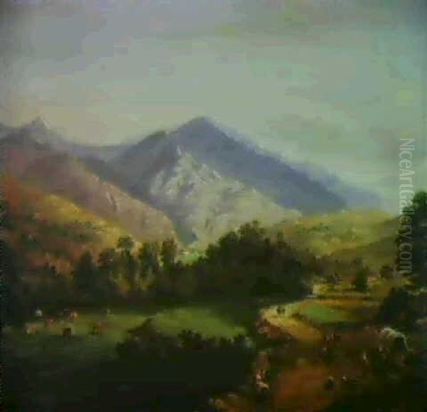 Vue D'une Vallee En Montagne Oil Painting by Gaspard Gobaut