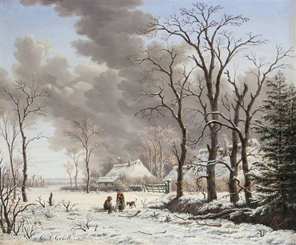 Winter In Holland Oil Painting by Gerrit Hendrik Gobell