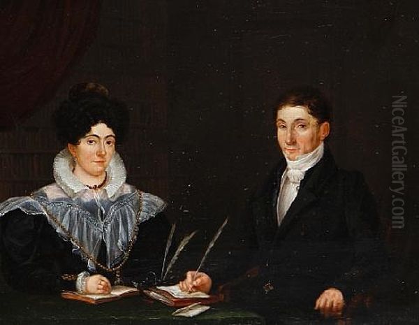 Portrait Of A Man And His Wife Oil Painting by Gerrit Hendrik Gobell