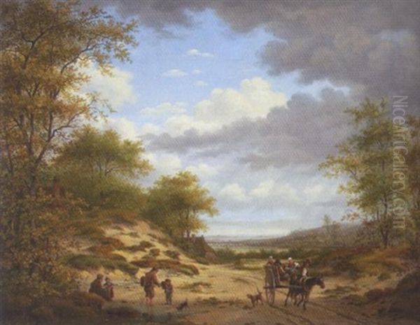 Hollandische Dunenlandschaft Mit Pferdekarren Und Spielenden Kindern Oil Painting by Gerrit Hendrik Gobell